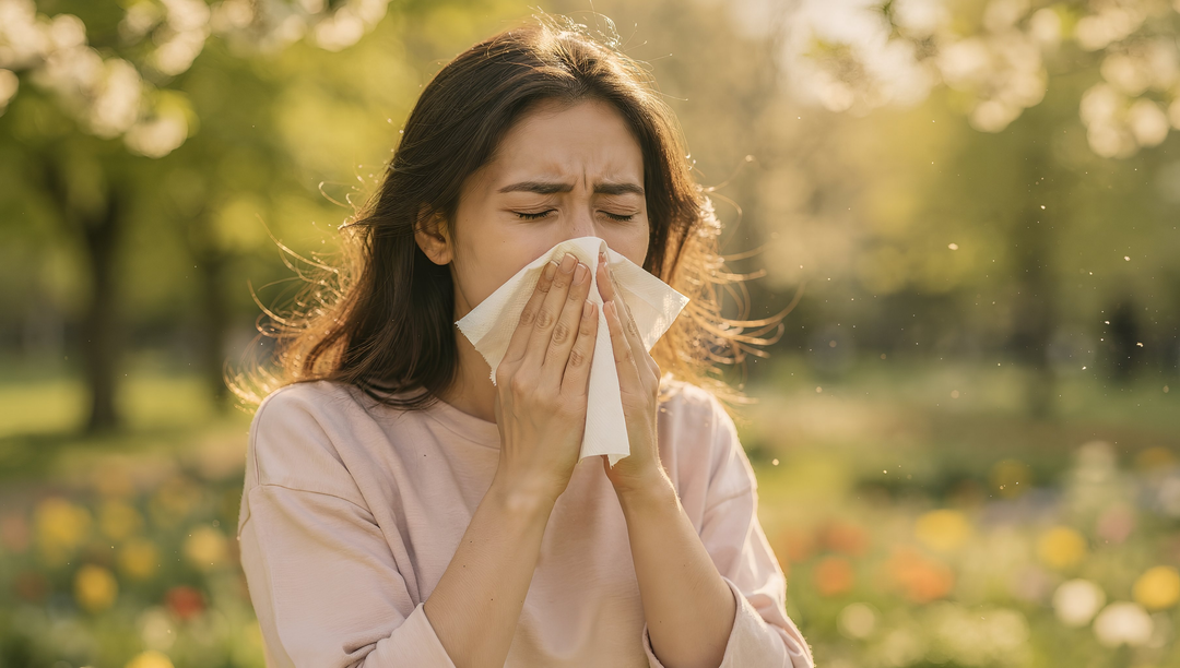 woman sneezing and feeling unwell during allergy season